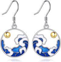 wholesale 925 Sterling Silver Ocean Wave Blue Enamel Drop Earrings for Women-Sun Wave