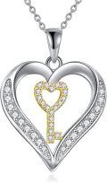 wholesale 925 Sterling Silver CZ & Moonstone Heart-Shaped Key Pendant Necklace-0-0
