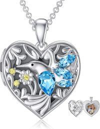 wholesale 925 Sterling Silver Blue Crystal Hummingbird Heart Locket Necklace for Women and Girls-F-Hummingbird Locket+Photo-F-Hummingbird Locket Only-F-Hummingbird Locket+Photo+Text