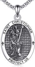 wholesale 925 Sterling Silver Saint Christopher Protect Us Oval Medal Pendant Necklace for Men & Women-0-0