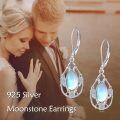 wholesale 925 Sterling Silver Blue Moonstone Flower Teardrop Dangle Earrings Leverback s for Women Girls-0-5