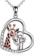 wholesale 925 Sterling Silver Heart-Shaped Giraffe Pendant Necklace for Women Girlfriends' Gifts-0-0