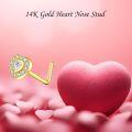 wholesale Gold 14K Gold CZ Heart L-Shaped Nose Ring Studs for Women Men Body Piercing -0-4
