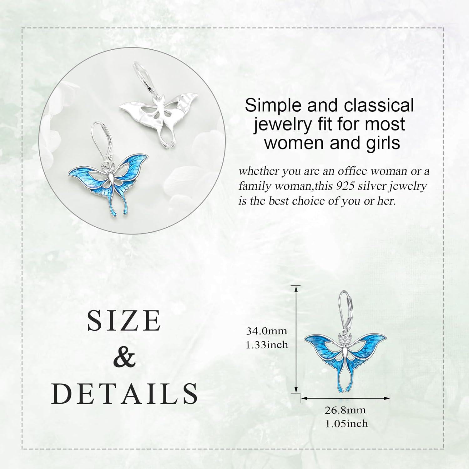 Sterling Silver Luna Moth Dangle Earrings Jewelry Gifts for Women Girls Friends-0-4
