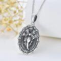 wholesale 925 Sterling Silver Virgin Mary Pendant with Religious Medallion and Cross Charm on 3mm  Cable Chain for Women Men  (Silver)-0-1