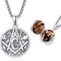 wholesale 925 Sterling Silver Masonic Freemason Photo Locket Pendant Necklaces for Men Memory Keepsake Gift-0-0
