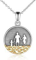wholesale Family Necklace S925 Sterling Silver Family Coin Pendant Necklace Father Mother Daughter Jewelry, Father's Day Gifts For Dad Husband Gifts For Women Mom Grandma Daughter Christmas Birthday Mothers Day, 18+2 Inch -0-0