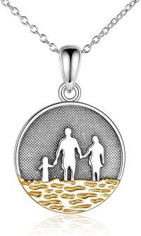 wholesale Family Necklace S925 Sterling Silver Family Coin Pendant Necklace Father Mother Daughter Jewelry, Father's Day Gifts For Dad Husband Gifts For Women Mom Grandma Daughter Christmas Birthday Mothers Day, 18+2 Inch -undefined