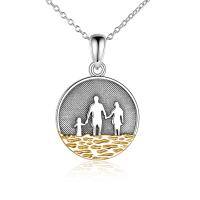 TOUPOP Sterling Silver Family Coin Pendant Necklace with Stones-undefined