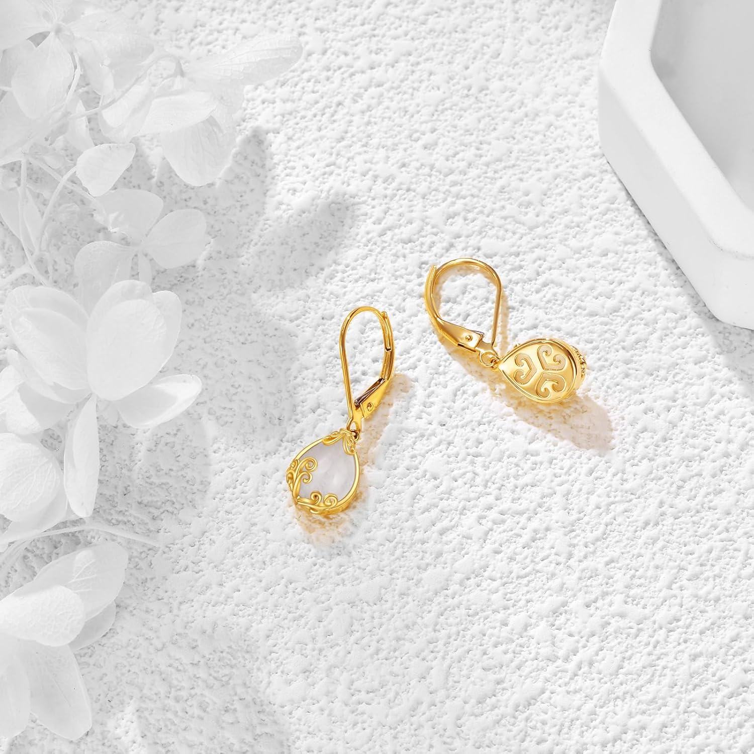 wholesale 14K Gold Teardrop Moonstone Filigree Dangle Earring for Women's Fashion s-0-3