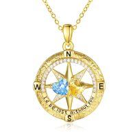 wholesale 925 Sterling Silver Compass Pendant with Birthstones for Women-03-11-Mar-Nov