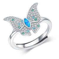 wholesale 925 Sterling Silver Butterfly Rings Wholesale With Blue Enamel And Opal Center-style 03
