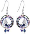 wholesale 925 Sterling Silver Mermaid Dangle Earrings with Rainbow Crystal and Hook Design for Women-0-0