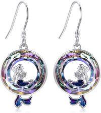 wholesale 925 Sterling Silver Mermaid Dangle Earrings with Rainbow Crystal and Hook Design for Women-Mermaid
