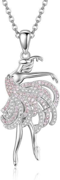 wholesale 925 Sterling Silver Ballet Dancer Pendant Necklace with Pink Crystal Accents-Ballerina