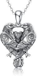 wholesale 925 Sterling Silver Heart-Shaped Owl Cremation Urn Keepsake Memorial Ashes Holder Pendant Necklace for Couples Gift Norse Viking Jewelry-0-0