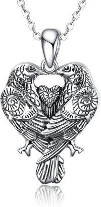 wholesale 925 Sterling Silver Heart-Shaped Owl Cremation Urn Keepsake Memorial Ashes Holder Pendant Necklace for Couples Gift Norse Viking Jewelry-Raven Necklace