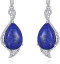 wholesale 925 Sterling Silver Natural Lapis Lazuli Teardrop Dangle Earrings for Women Girls Gift Jewelry 48mm Long-0-0