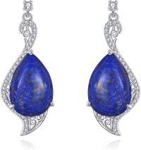 wholesale 925 Sterling Silver Natural Lapis Lazuli Teardrop Dangle Earrings for Women Girls Gift Jewelry 48mm Long-Lapis lazuli Earrings