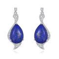 wholesale 925 Sterling Silver Natural Lapis Lazuli Teardrop Dangle Earrings for Women Girls Gift Jewelry 48mm Long-0-0