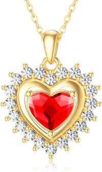 wholesale 14K Gold Red Crystal Heart Pendant Necklace for Women - Valentine's Day s-14K Gold-Yellow