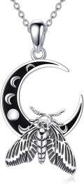 wholesale 925 Sterling Silver Gothic Moon & Skull Pendant with Black Enamel and Winged Insect Charm Necklace for Women/Men-0-0