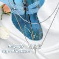 wholesale 925 Sterling Silver Dragonfly Pendant Double Chain Layered Choker Necklaces for Women Gifts-0-4