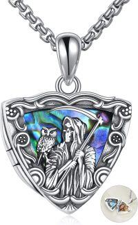 wholesale 925 Sterling Silver Owl & Grim Reaper Shield-Shaped Photo Locket Necklace for Men and Women-Santa Muerte