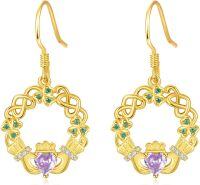 wholesale 925 Sterling Silver Birthstone Claddagh Celtic Knot Dangle Earrings for Women-Gold June