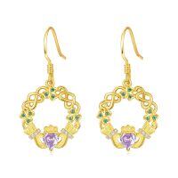 wholesale 925 Sterling Silver Birthstone Claddagh Celtic Knot Dangle Earrings for Women-Gold June