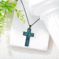 wholesale 925 Sterling Silver Faith Cross Pendant Necklace Blue Sandstone White Gold Plated-0-12