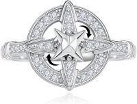 wholesale Sterling Silver Gemstone Compass Spinner Ring - Adjustable Baguette Wedding Band for Women, Size 7-9, Infinity Jewelry Gift for Holidays, Wedding, Valentine's Day-Silver