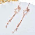wholesale Rose Gold Plated 925 Sterling Silver Star Threader Earrings with Shiny Tassel Beads for Women Day to Night Gift-0-3