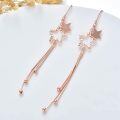 wholesale Rose Gold Plated 925 Sterling Silver Star Threader Earrings with Shiny Tassel Beads for Women Day to Night Gift-0-3