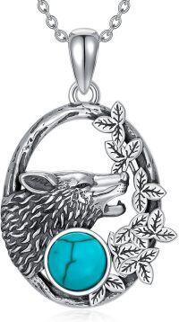 wholesale  Sterling Silver Green Turquoise Vintage Wolf Raven Phoenix Pendant Necklace w 18+2 Chain ( chars) -Wolf