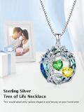 wholesale TOUPOP S925 Sterling Silver Family Celtic Tree Of Life Pendant Necklaces With 2 Heart Birthstone With Blue Austrian Crystal Jewelry Birthday Anniversary Christmas Gifts For Her Wife Girlfriend Mom (18k Real White Gold Filled) -0-1