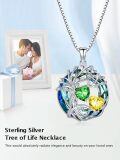 TOUPOP 18K Gold Filled Sterling Silver 2 Heart Birthstone Blue Austrian Crystal Celtic Tree Of Life Pendant-0-1