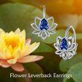 wholesale TOUPOP Lotus Leverback Earrings For Women Sterling Silver Flower Earrings Lotus Dangle Drop Earrings With Created Sapphire Lotus Jewelry Lotus Gifts For Christmas Birthday -0-5
