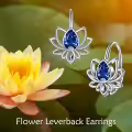 TOUPOP Sterling Silver Created Sapphire Lotus Flower Dangle Drop Earrings-0-5