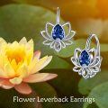 TOUPOP Sterling Silver Created Sapphire Lotus Flower Dangle Drop Earrings-0-5