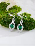 wholesale 925 Sterling Silver Created Emerald Cubic Zirconia Twist Drop Earrings For Women-0-2