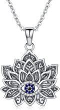 wholesale 925 Sterling Silver Lotus Evil Eye Pendant Necklace for Women with Blue Stone and CZ Accents-0-0
