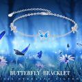 wholesale 925 Sterling Silver Blue Opal Butterfly Charm Bracelet Wholesale With Delicate Chain-0-3