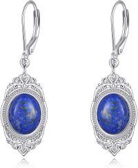 wholesale  Sterling Silver Pink Cat Eye Onyx Moss Agate Peridot Moonstone Lapis Lazuli Dangle Earrings -Lapis Lazuli Earrings