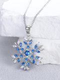 wholesale 925 Sterling Silver Snowflake Blue Crystal Pendant Necklace for Women Winter Holiday s-0-1