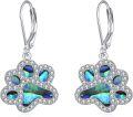 wholesale 925 Sterling Silver Abalone Shell Dog Paw Print Leverback Drop Dangle Earrings for Women and Girls-0-0