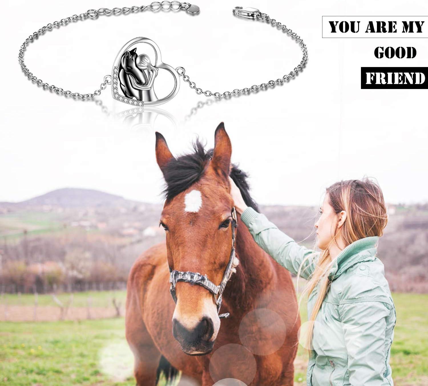  Sterling Silver Stone Horse Adjustable Bracelet for Women -0-4