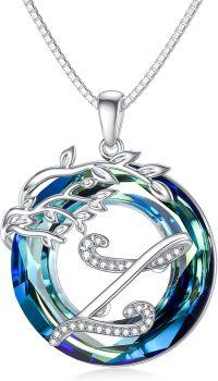 wholesale Sterling Silver Blue Crystal Tree of Life A Z Letter Pendant Necklace-Alphabet Z