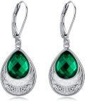wholesale 925 Sterling Silver Green Crystal Teardrop Celtic Knot Leverback Drop Earrings Irish Jewelry-0-0