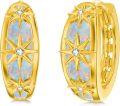 wholesale 925 Sterling Silver Plated Gold Opal Starburst Huggie Hoop Earrings with Cubic Zirconia Accents - 3D Stars Design-0-0